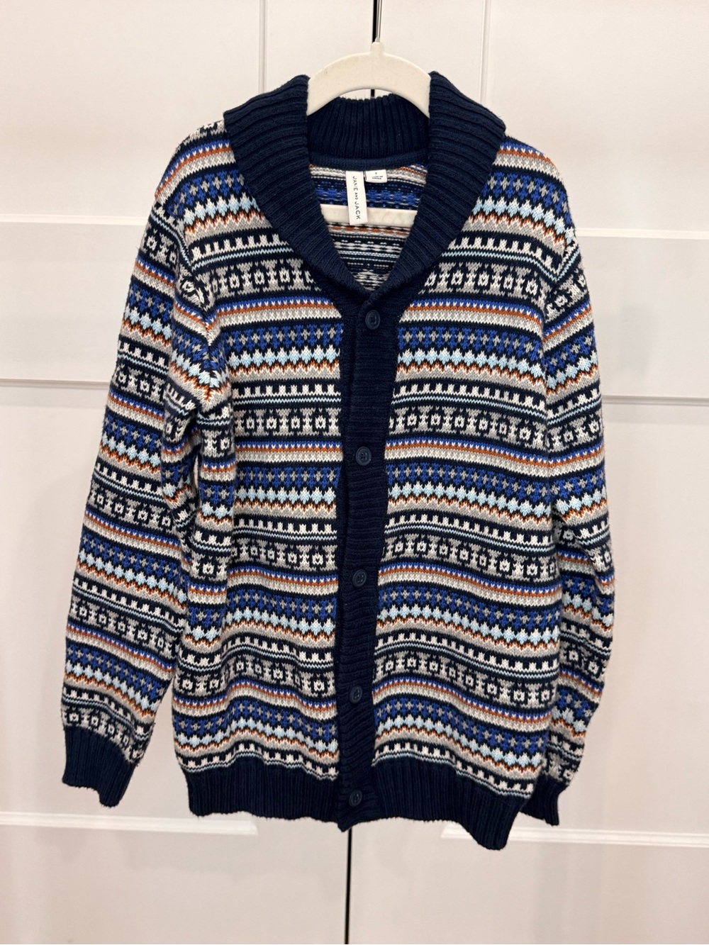 Janie and Jack Navy Blue Multicolor Fair Isle Shawl Cardigan